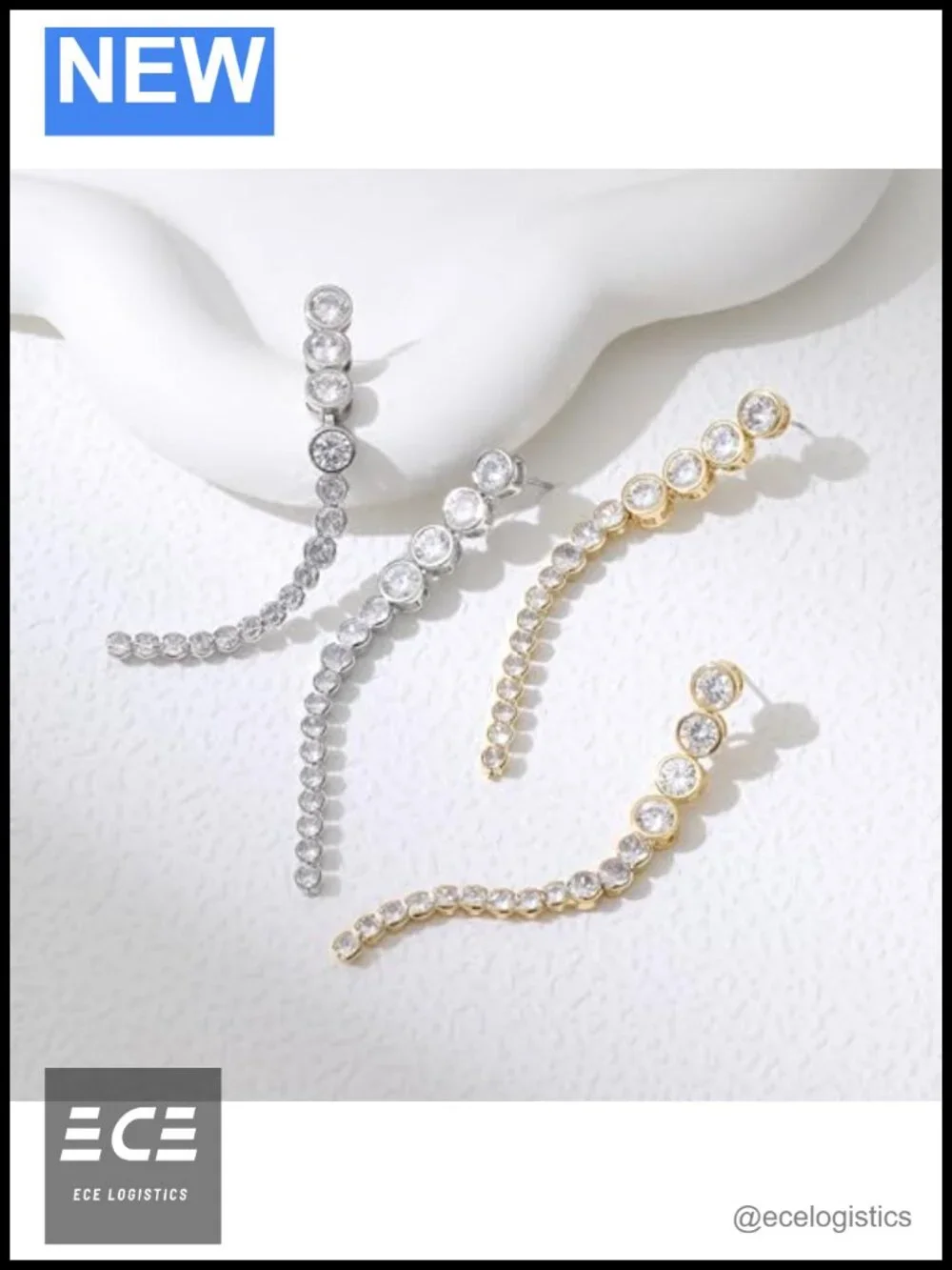 Cubic Zirconia Linear Drop Dangle Earrings Brass Wedding Bridal Jewelry